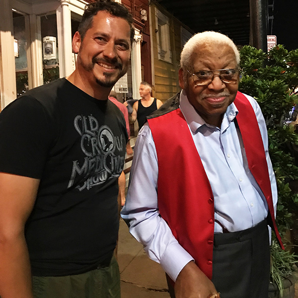 Ellis Marsalis and fan outside Snug Harbor