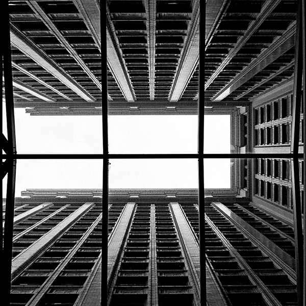 Looking skyward in the lobby of Building in Detroit