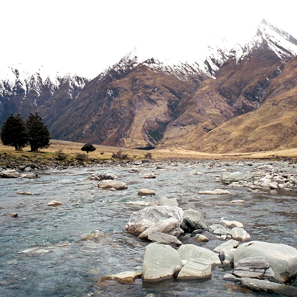 Stream view of mountain in New Zealand